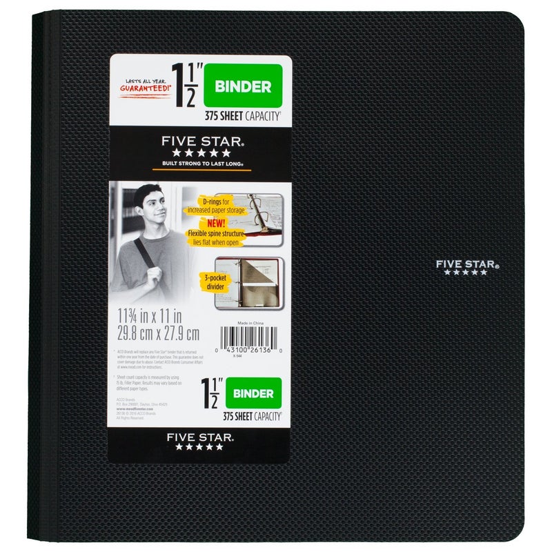 Five Star 1-1/2 Inch 3 Ring Binder, Plastic, Color Selected for You, 1 Count (26136) - Image 2